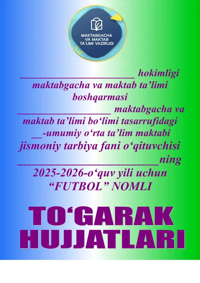 o'rta ta'lim maktabi uchun futbol to'garak rejasi