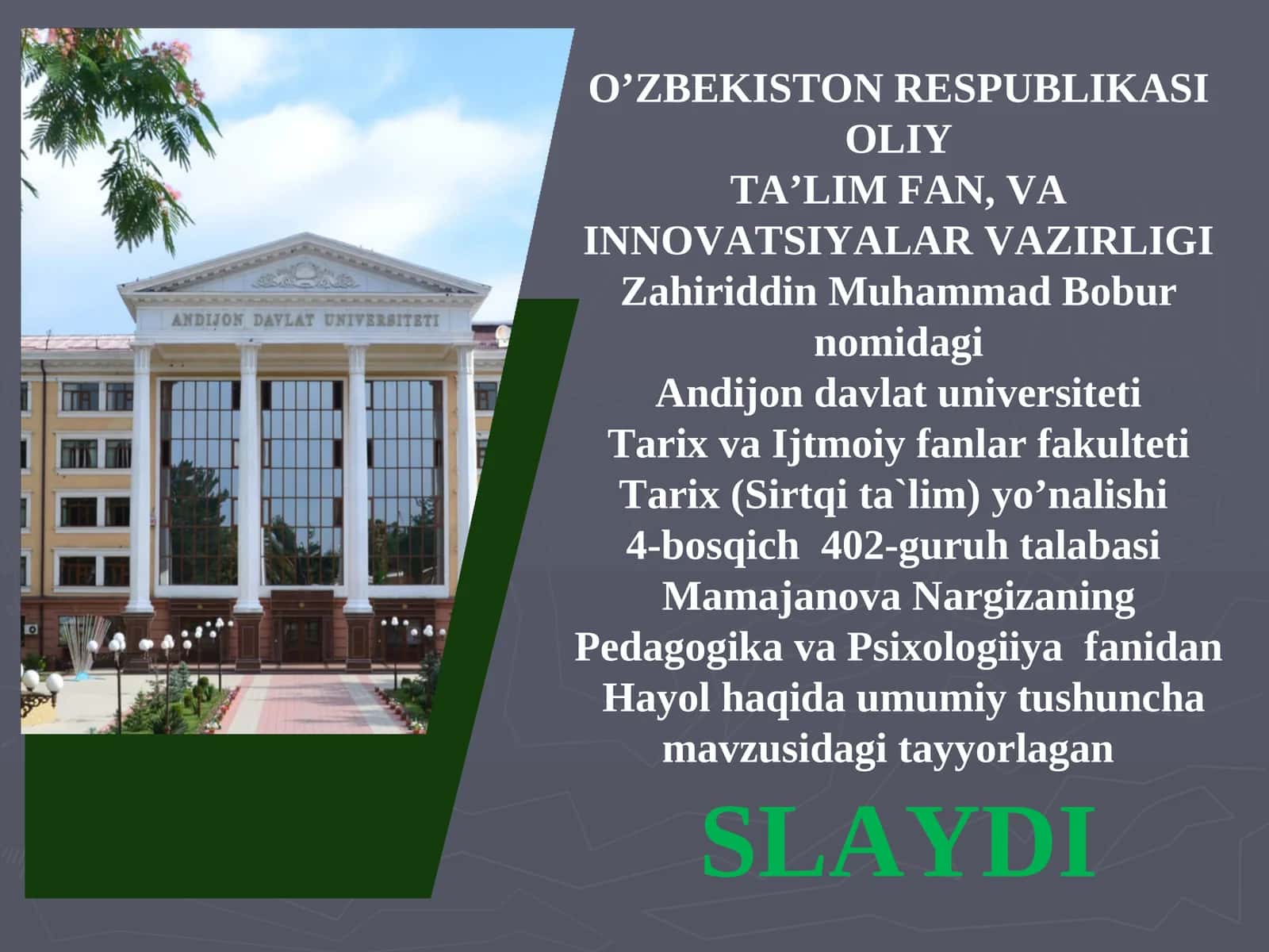 Hayol haqida umumiy tushuncha SLAYDI