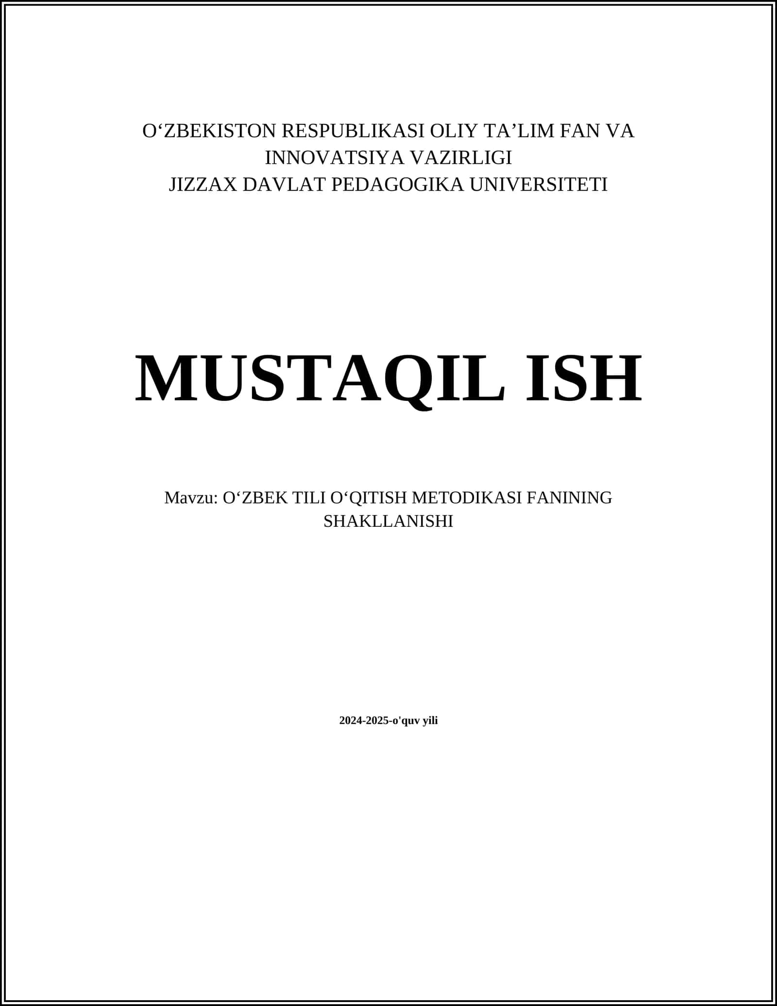 O'ZBEK TILI O'QITISH METODIKASI FANINING SHAKLLANISHI