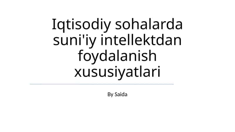 Suni Intellekt va Iqtisodiy Sohalari