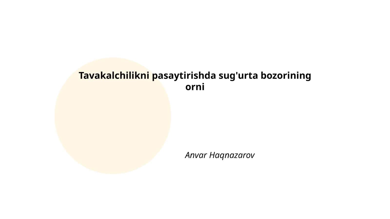 Sug'urta bozori va tavakkalchilikni boshqarish