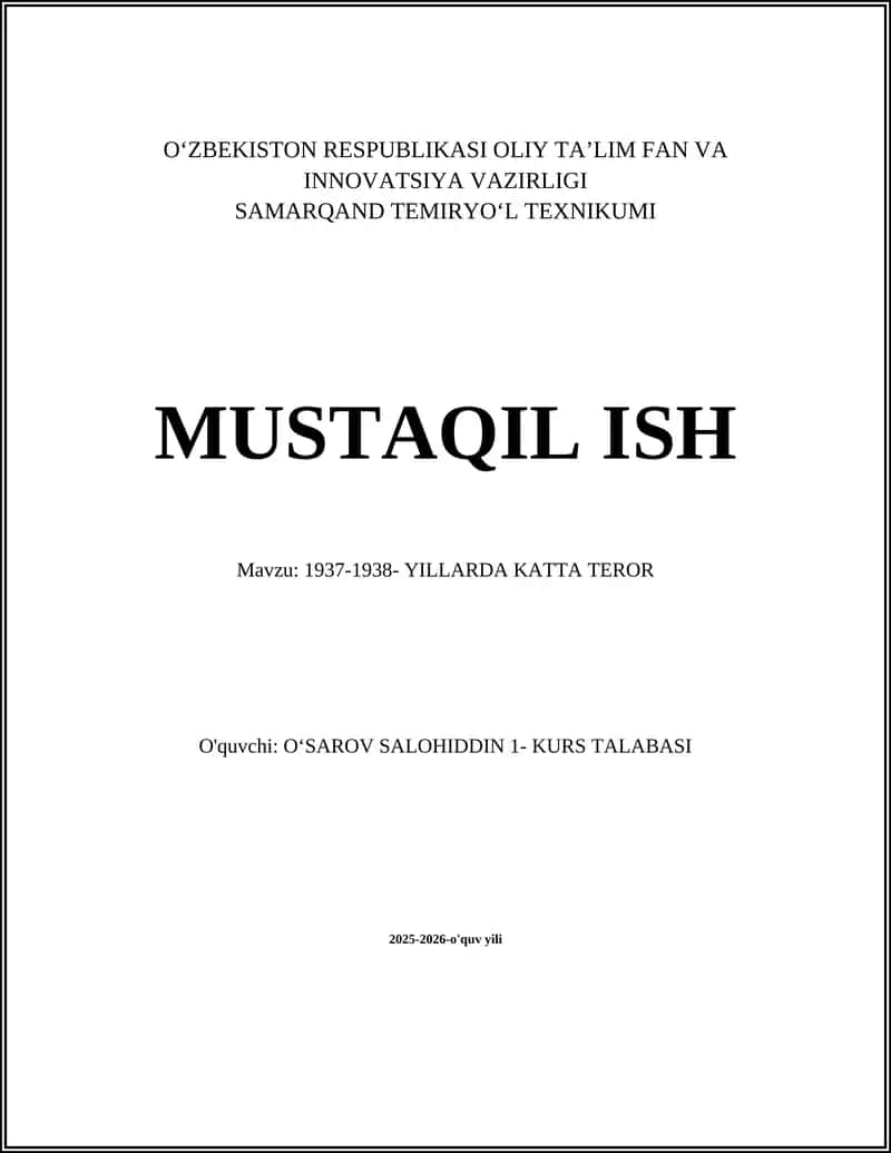 1937-1938 Yillarda Katta Teror
