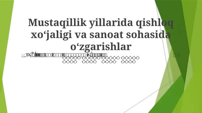 Mustaqillikdan Keyingi Qishloq Xo'jaligi Inqilobi