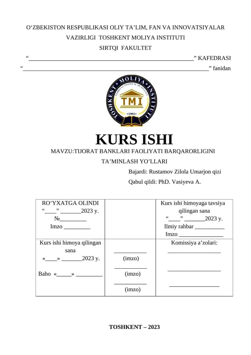 Tijorat Banklari Faoliyati Barqarorligini Ta’minlash Yo’llari