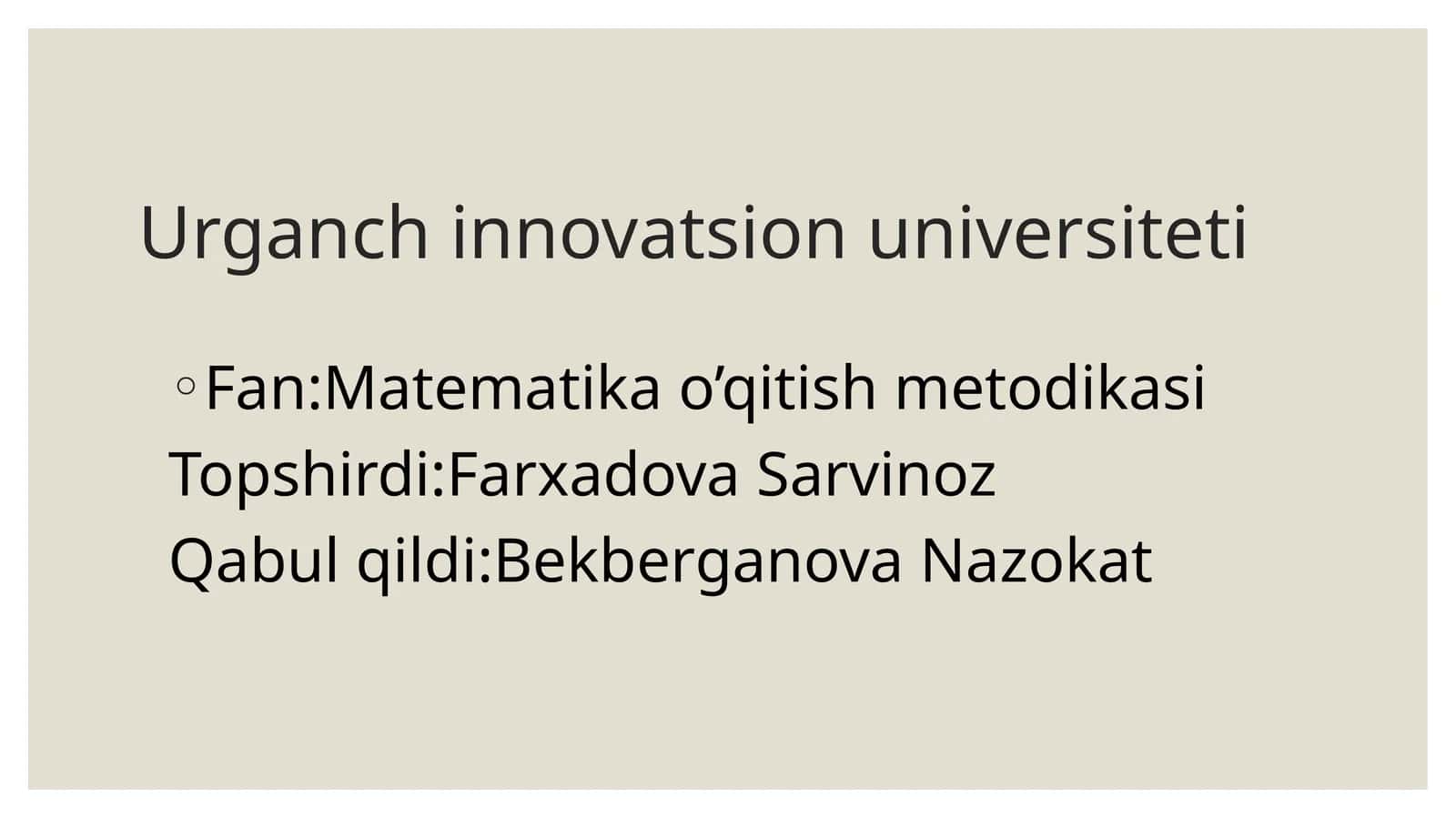 Matematika o’qitish metodikasi