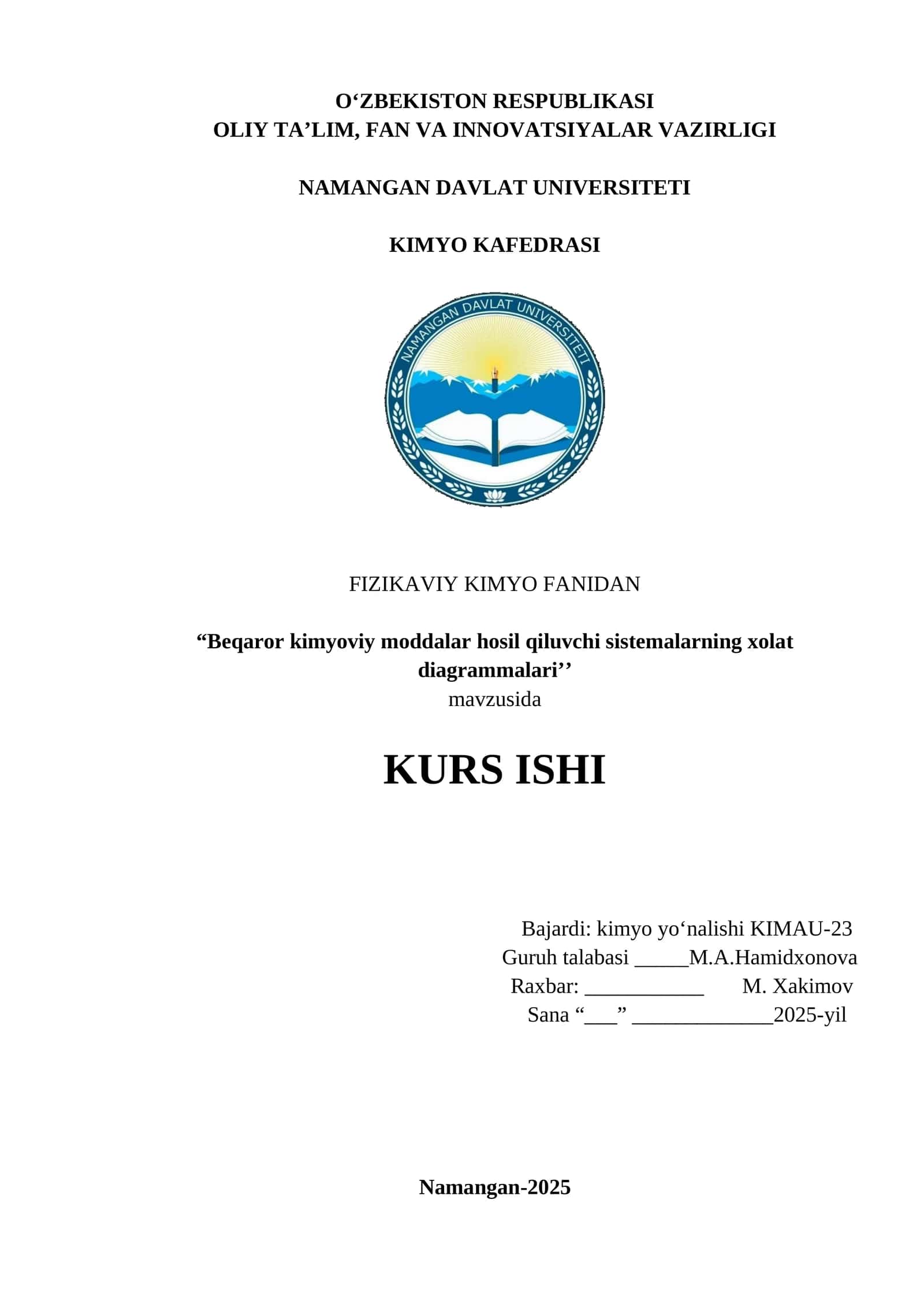 Beqaror kimyoviy moddalar hosil qiluvchi sistemalarning xolat diagrammalari