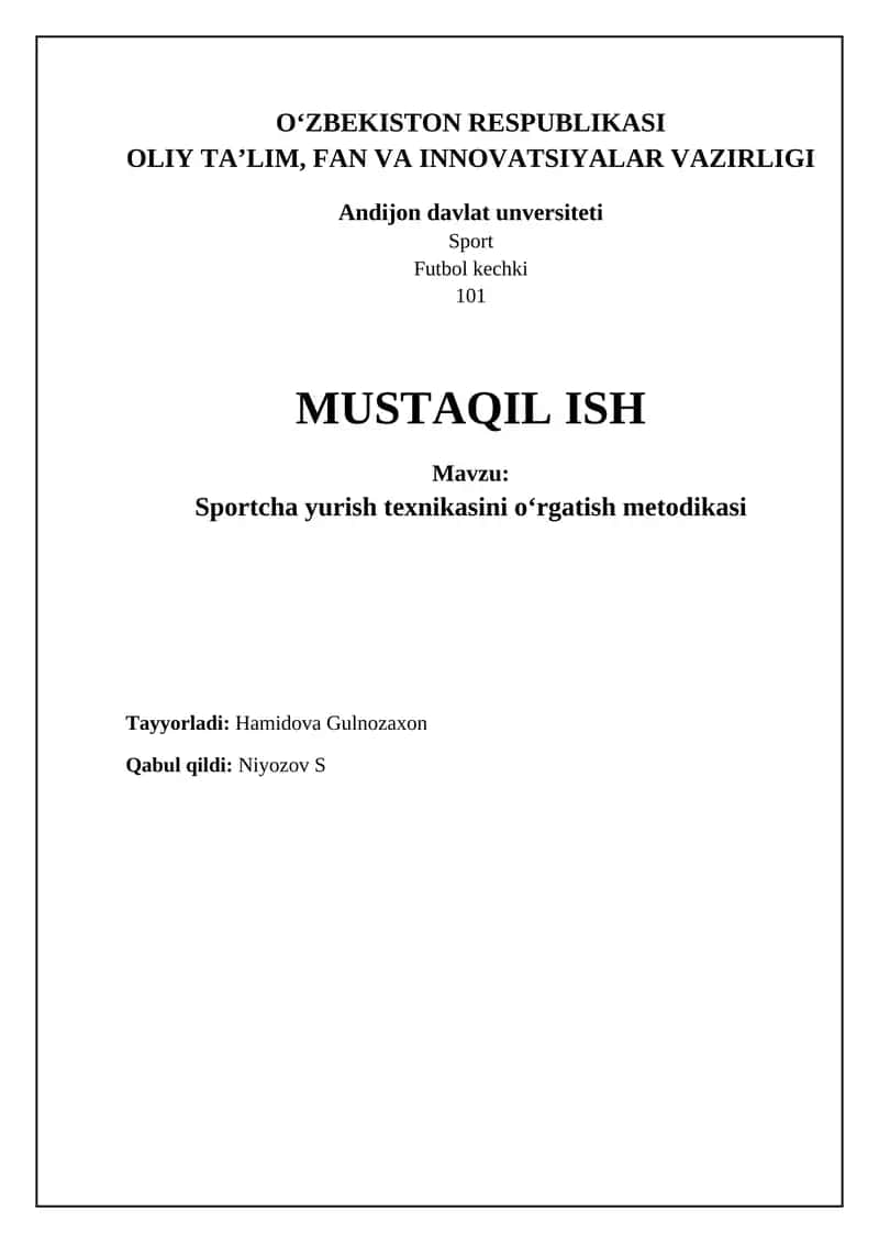 Sportcha yurish texnikasini oʻrgatish metodikasi