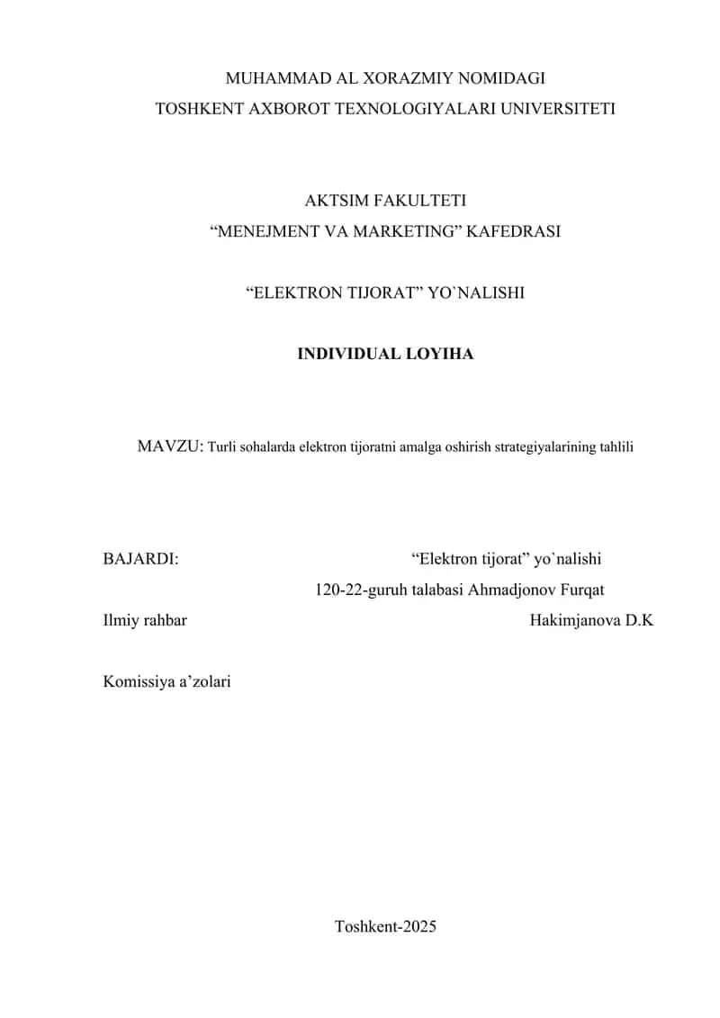 Turli sohalarda elektron tijoratni amalga oshirish strategiyalarining tahlili