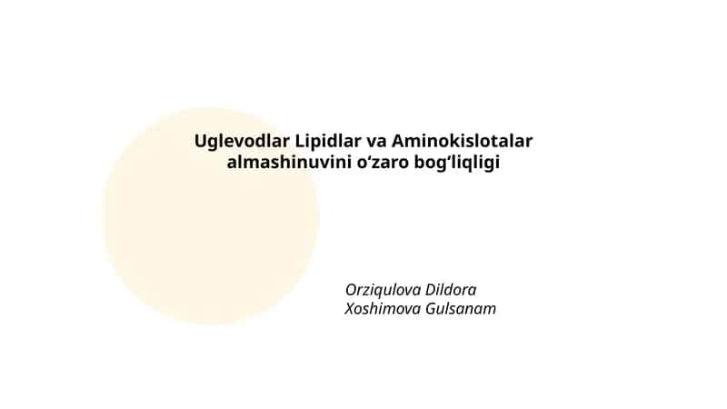 Uglevodlar Lipidlar va Aminokislotalar almashinuvini oʻzaro bogʻliqligi