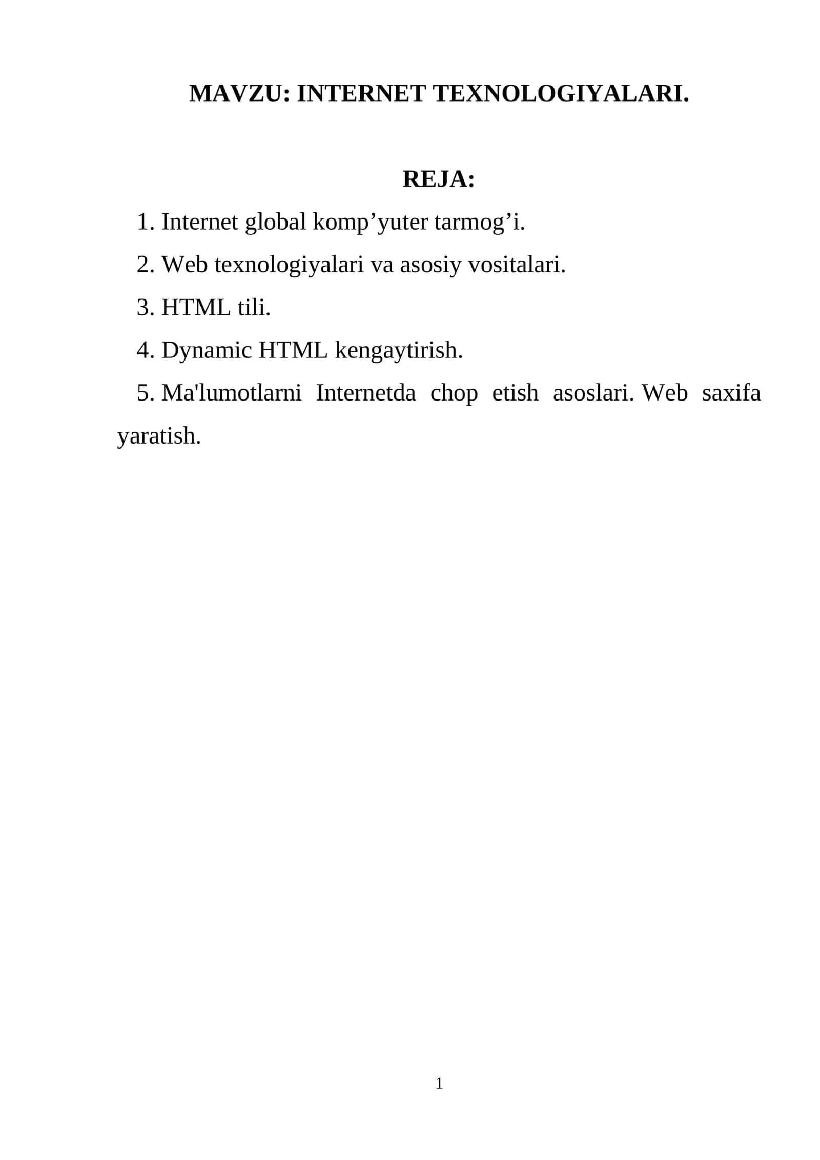 INTERNET TEXNOLOGIYALARI