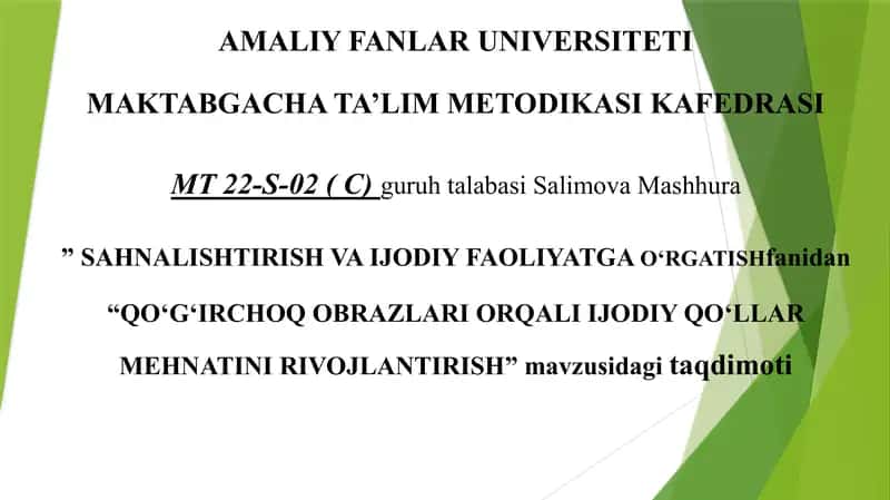 QO‘G‘IRCHOQ OBRAZLARI ORQALI IJODIY QO‘LLAR MEHNATINI RIVOJLANTIRISH