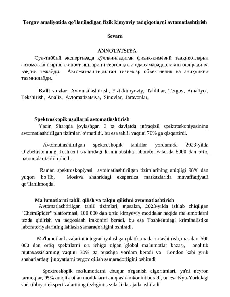 Spektroskopik usullarni avtomatlashtirish