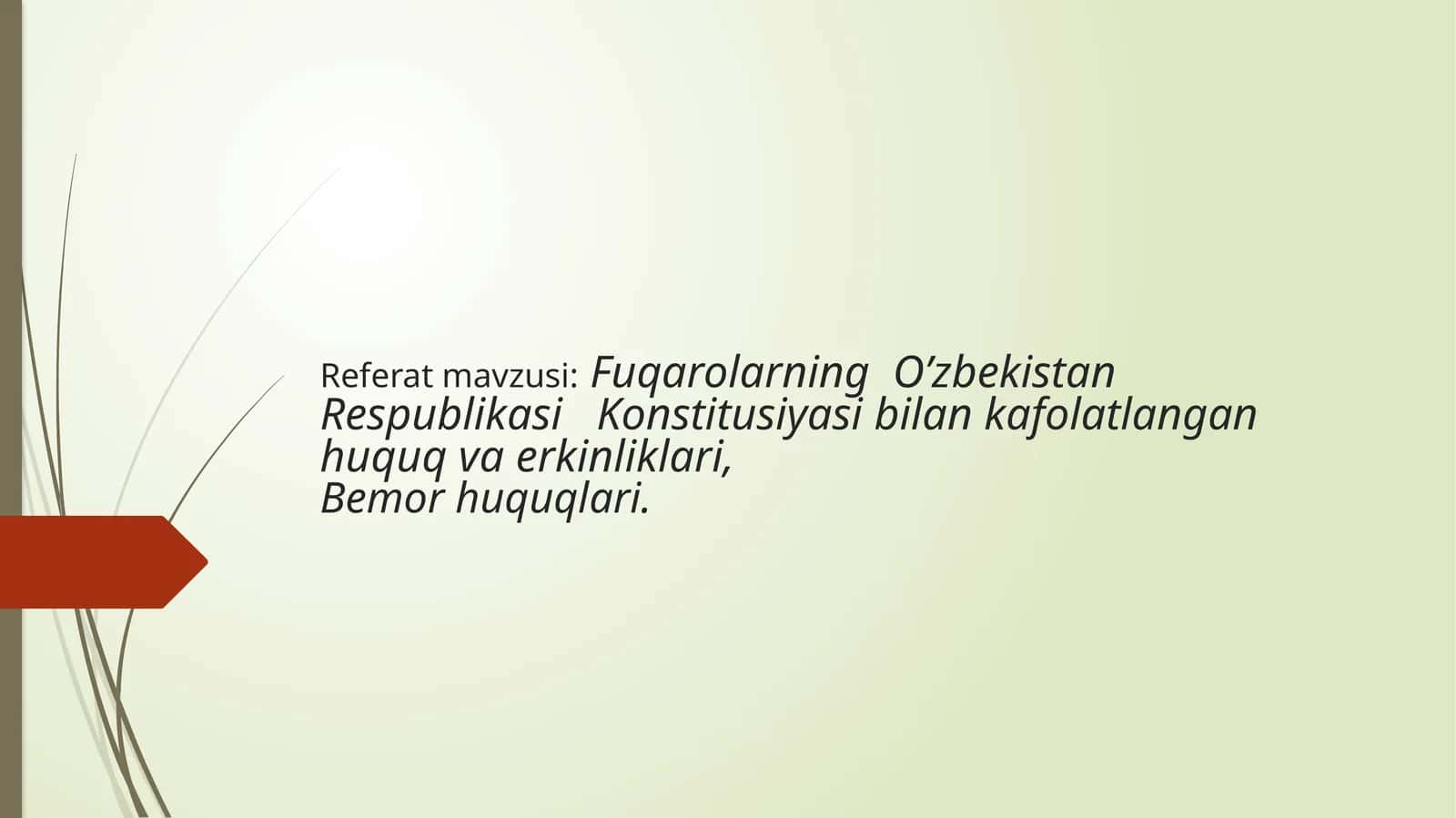 Fuqarolarning  O’zbekistan  Respublikasi   Konstitusiyasi bilan kafolatlangan huquq va erkinliklari,Bemor huquqlari.