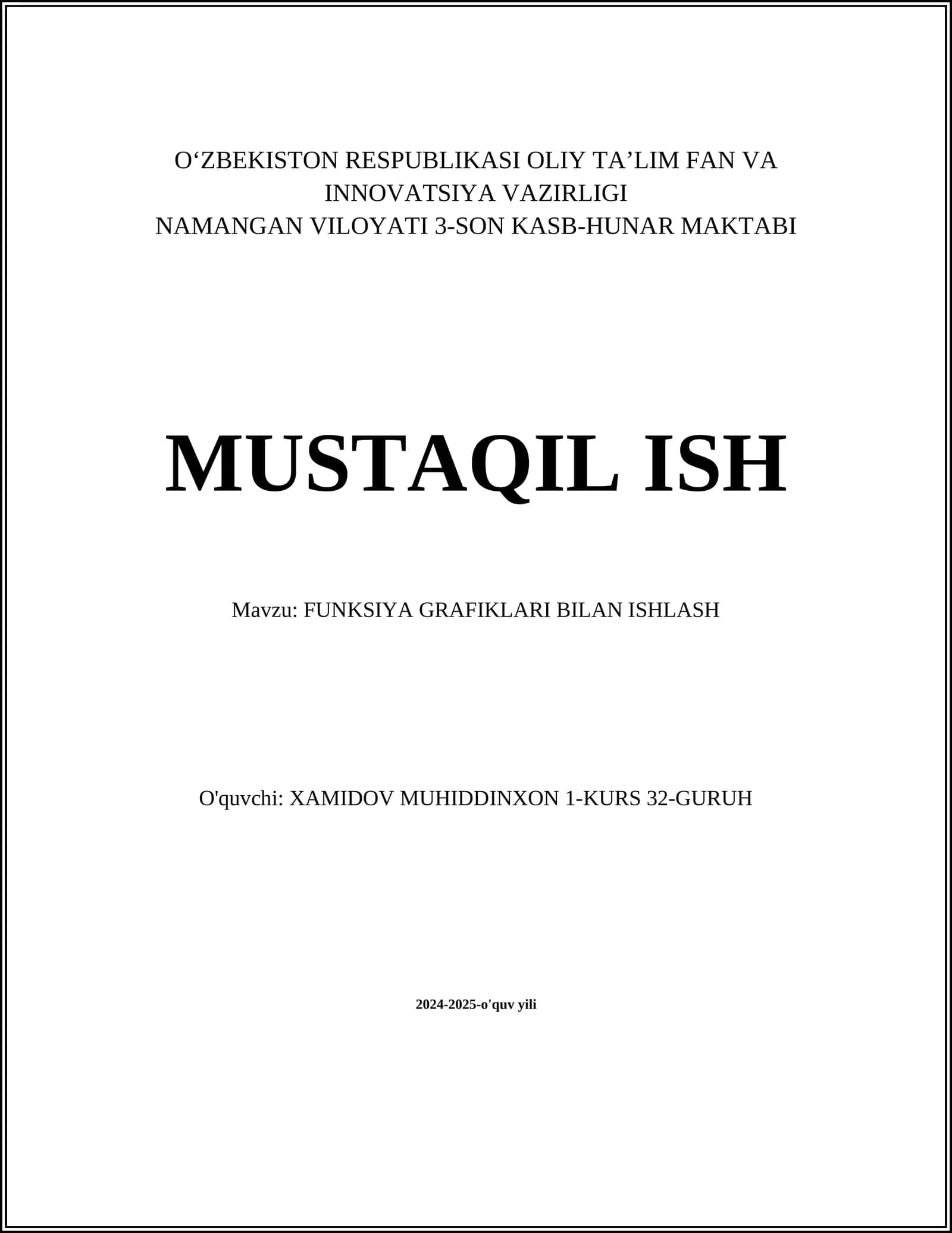 FUNKSIYA GRAFIKLARI BILAN ISHLASH