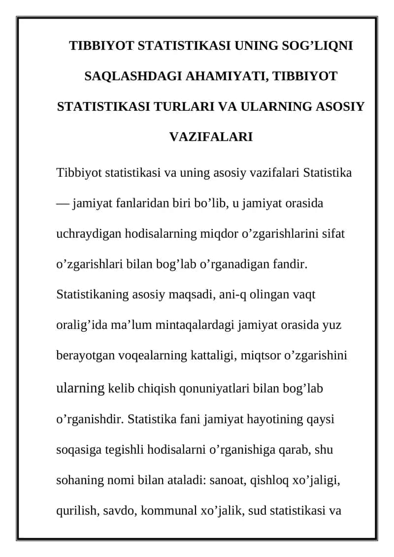 Tibbiyot statistikasi