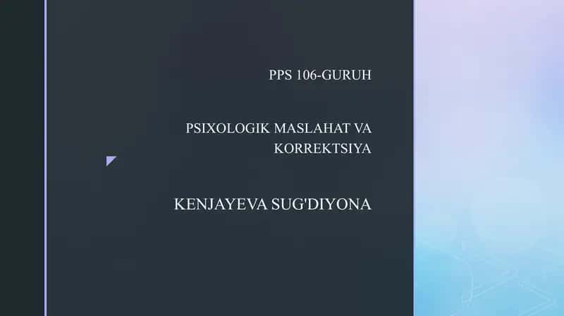 Psixologik Maslahat va Korreksiya