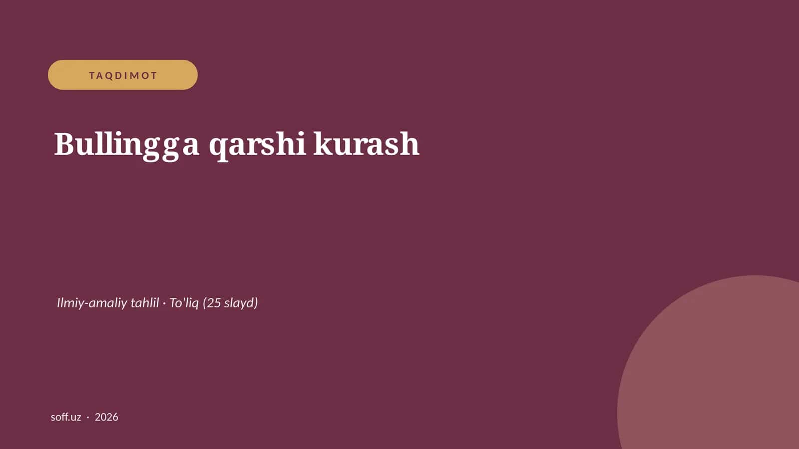 Bullingga qarshi kurash Ilmiy-amaliy tahlil