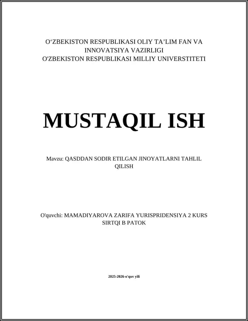 QASDDAN SODIR ETILGAN JINOYATLARNI TAHLIL QILISH