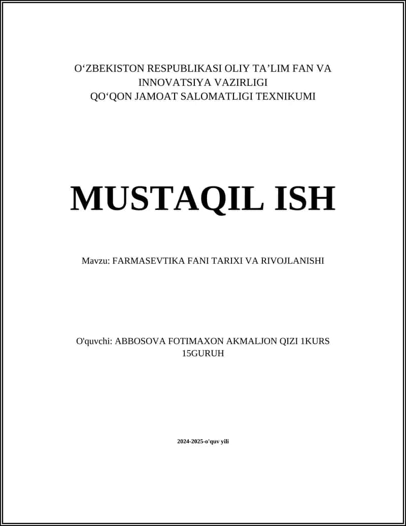 Farmasevtika Fani Tarixi va Rivojlanishi