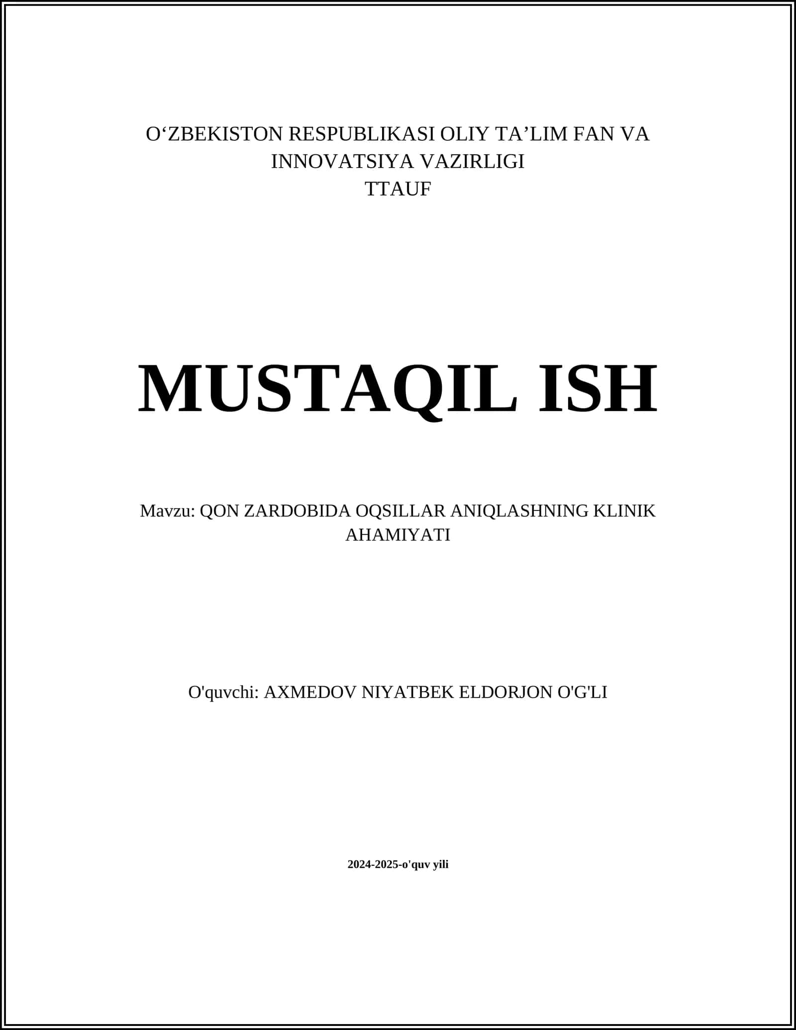 QON ZARDOBIDA OQSILLAR ANIQLASHNING KLINIK AHAMIYATI