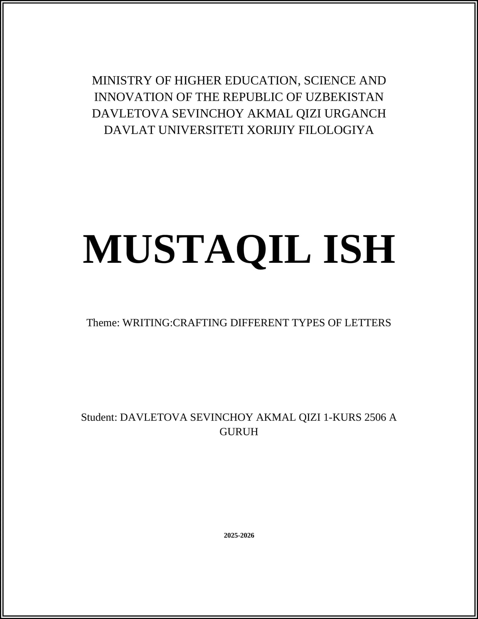 WRITING:CRAFTING DIFFERENT TYPES OF LETTERS