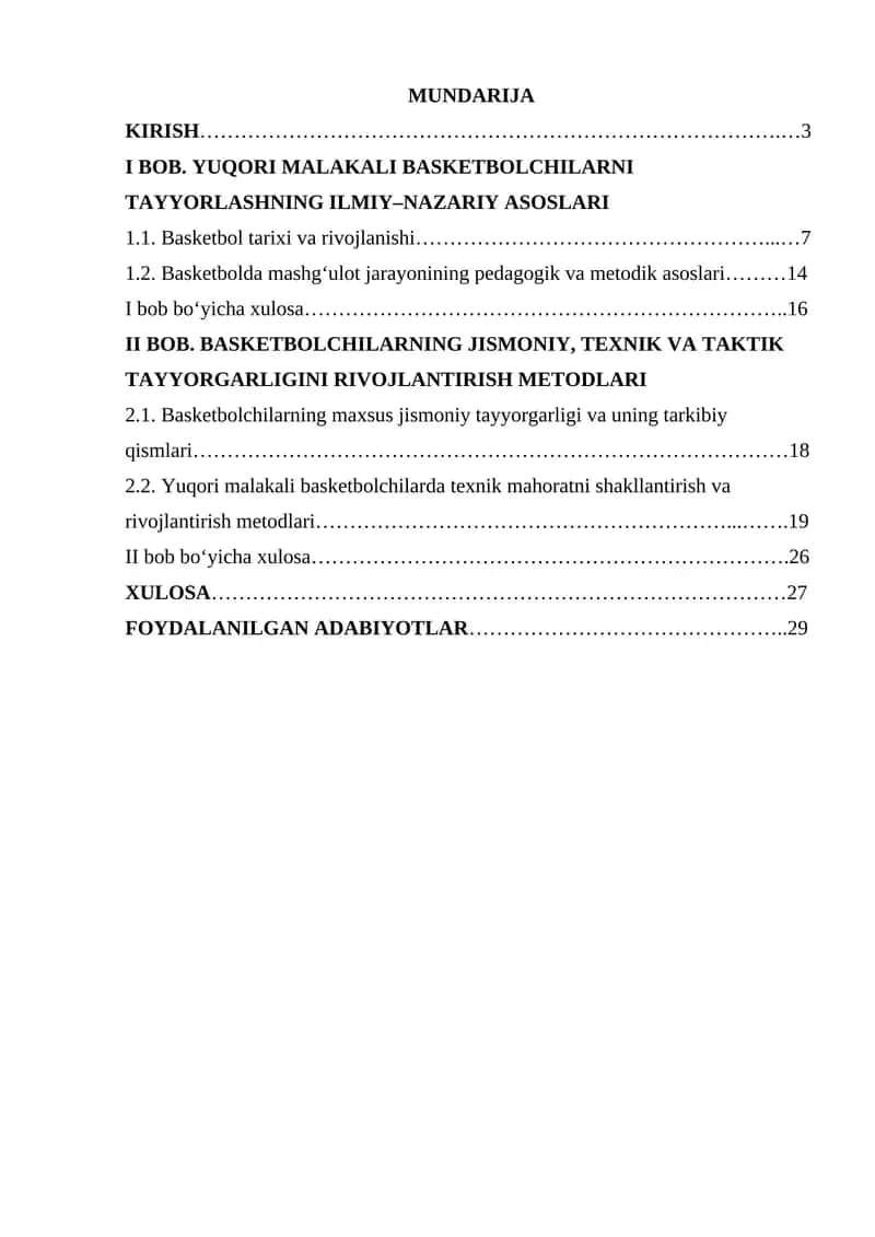 Yuqori malakali basketbolchilarni tayyorlashni o'zig xos xususiyatlari