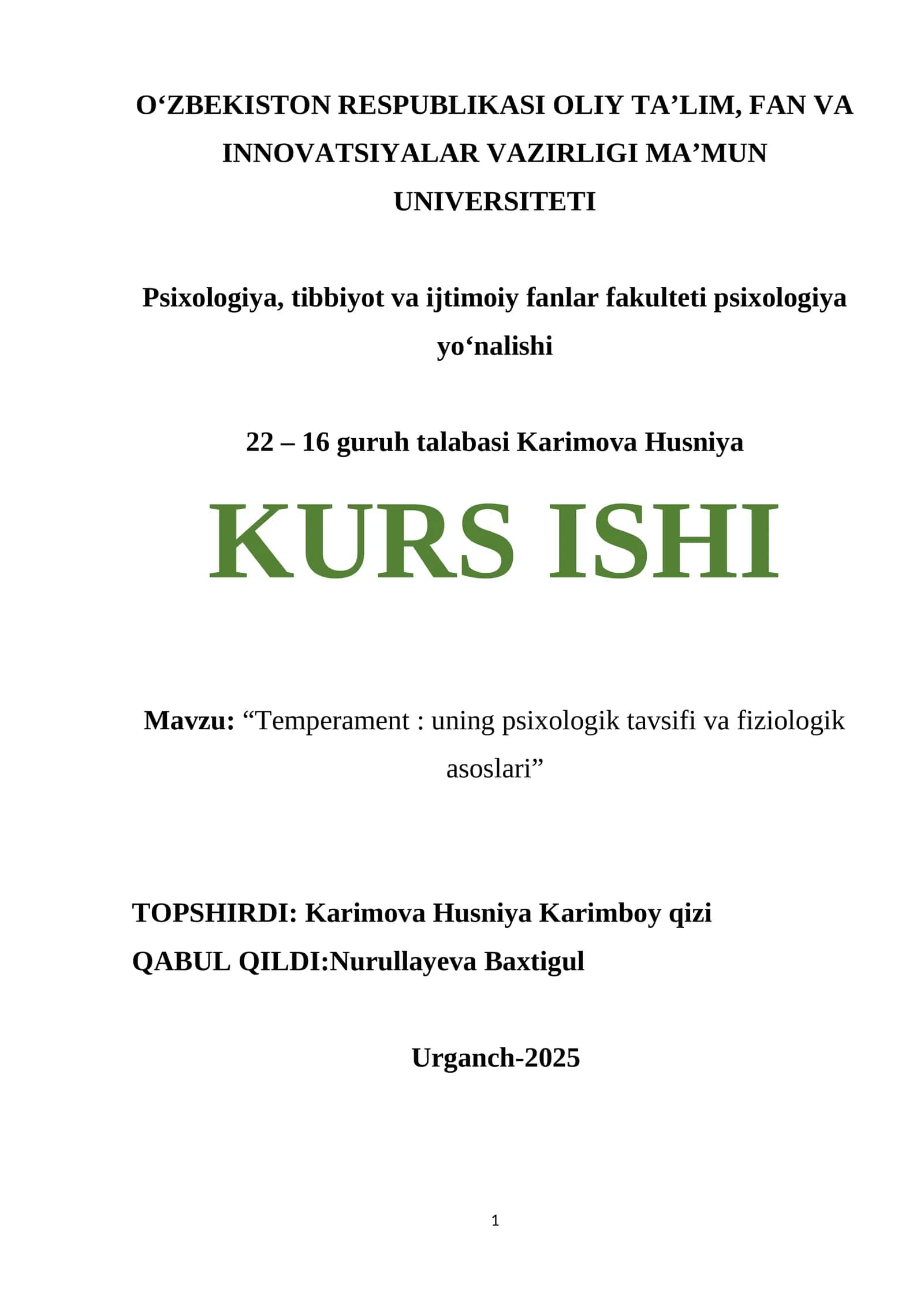Temperament: uning psixologik tavsifi va fiziologik asoslari