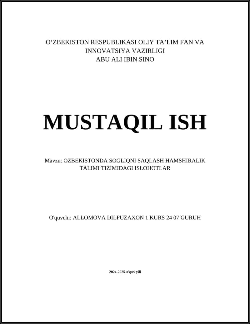 O'ZBEKISTON RESPUBLIKASI OLIY TA’LIM FAN VA INNOVATSIYA VAZIRLIGI