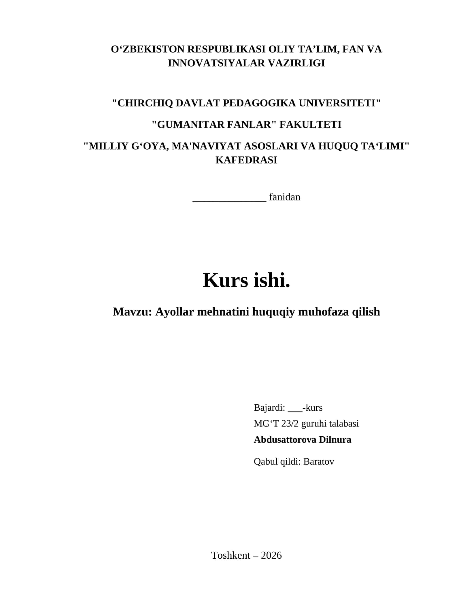 Ayollar mehnatini huquqiy muhofaza qilish