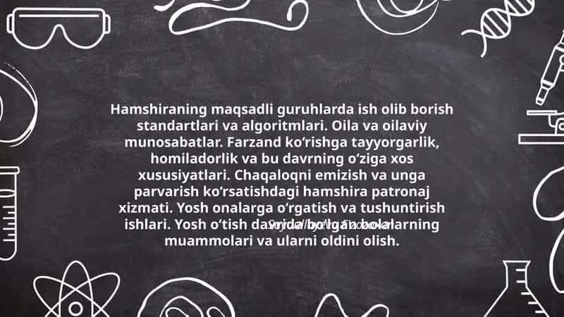 Hamshiraning maqsadli guruhlarda ish olib borish standartlari va algoritmlari