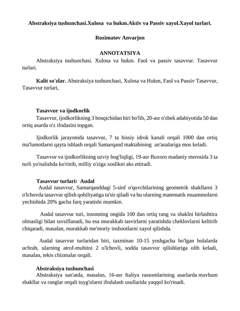 Abstraksiya tushunchasi