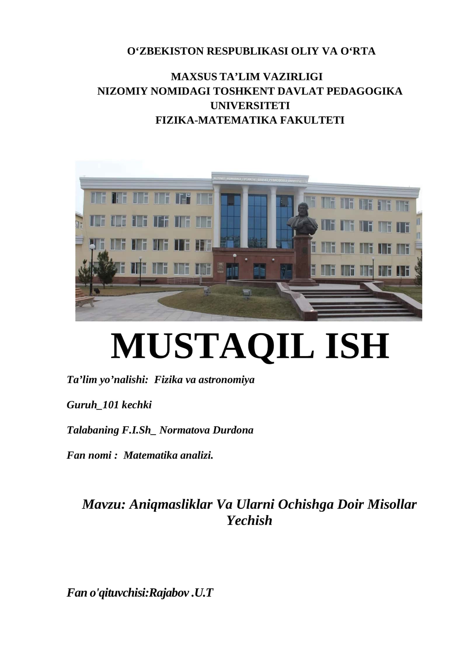 Aniqmasliklar Va Ularni Ochishga Doir Misollar Yechish