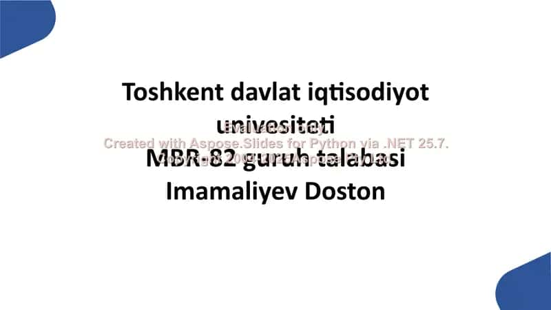 Toshkent davlat iqtisodiyot universiteti MBR-82 guruh talabasi Imamaliyev Doston