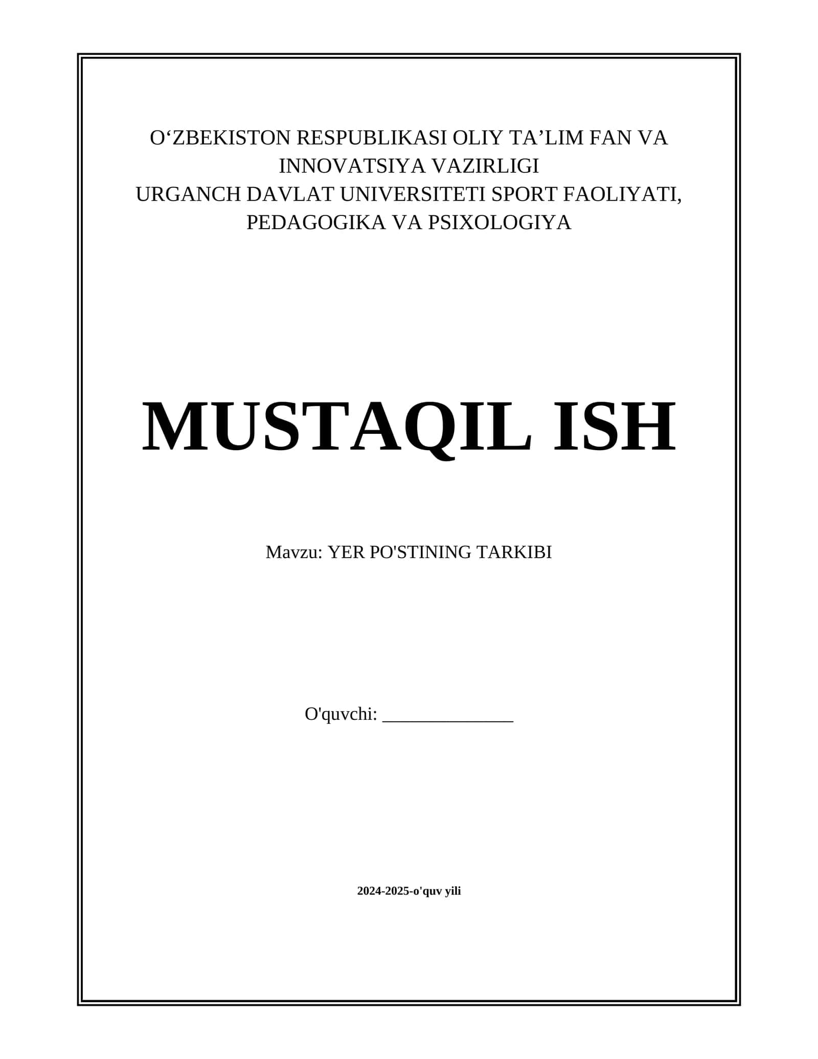 YER PO'STINING TARKIBI