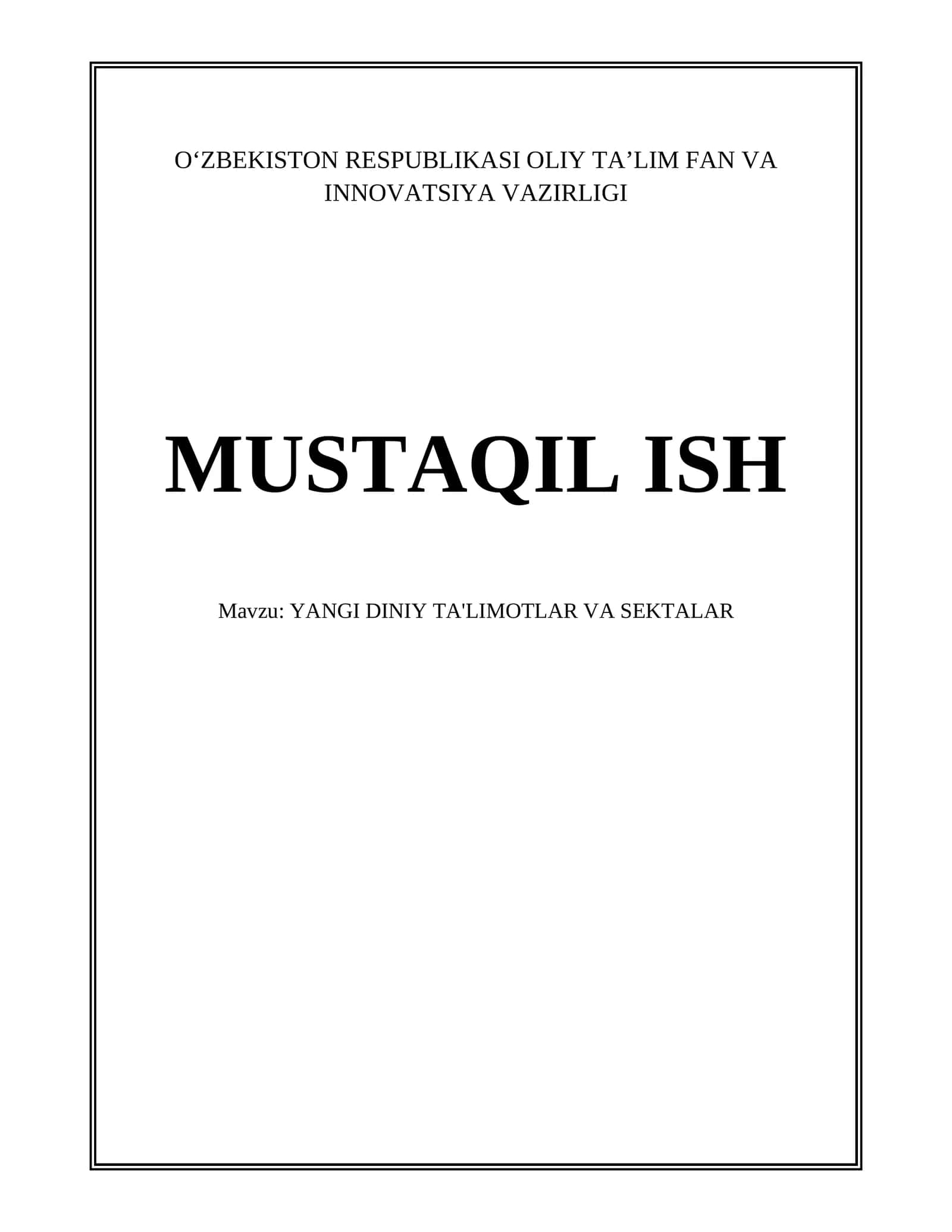 YANGI DINIY TA'LIMOTLAR VA SEKTALAR