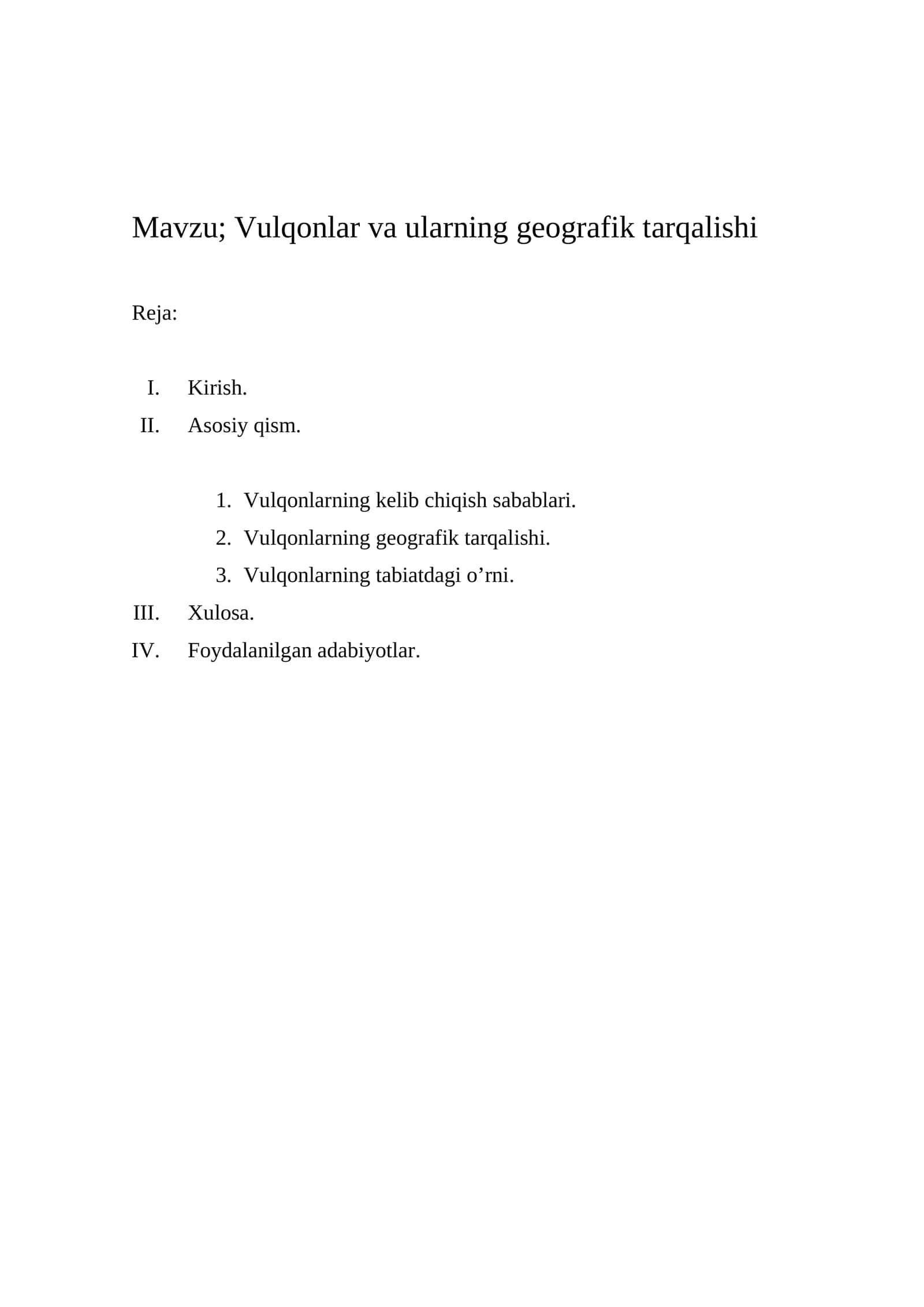 Vulqonlar va ularning geografik tarqalishi