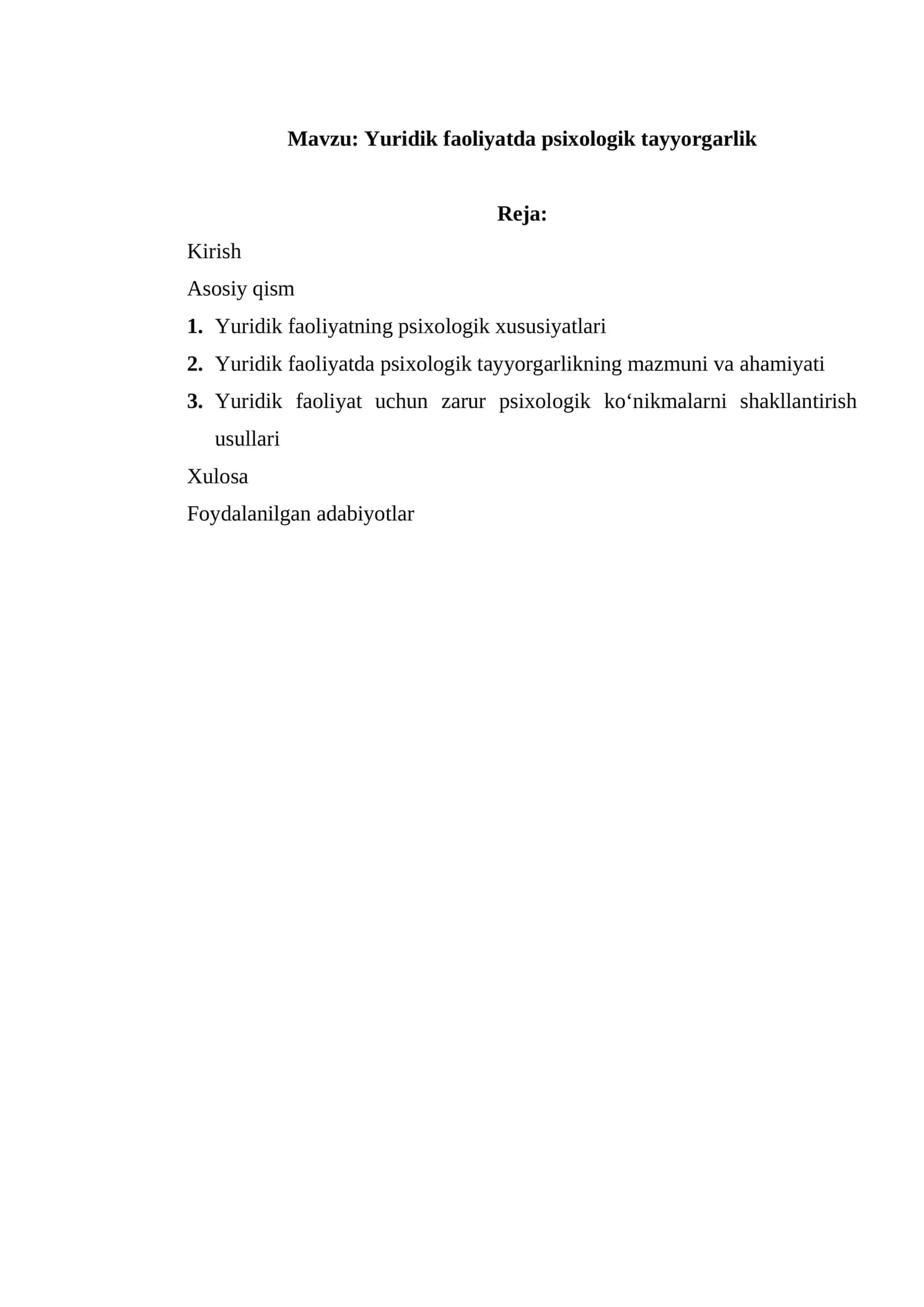 Yuridik faoliyatda psixologik tayyorgarlik