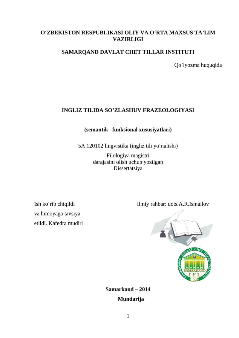 INGLIZ TILIDA SO’ZLASHUV FRAZEOLOGIYASI