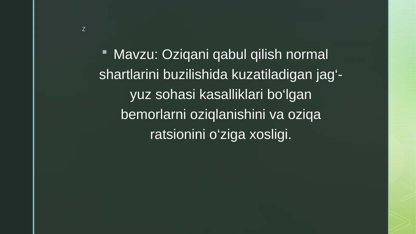 Jag‘-yuz sohasi kasalliklari va oziqlanish muammosi