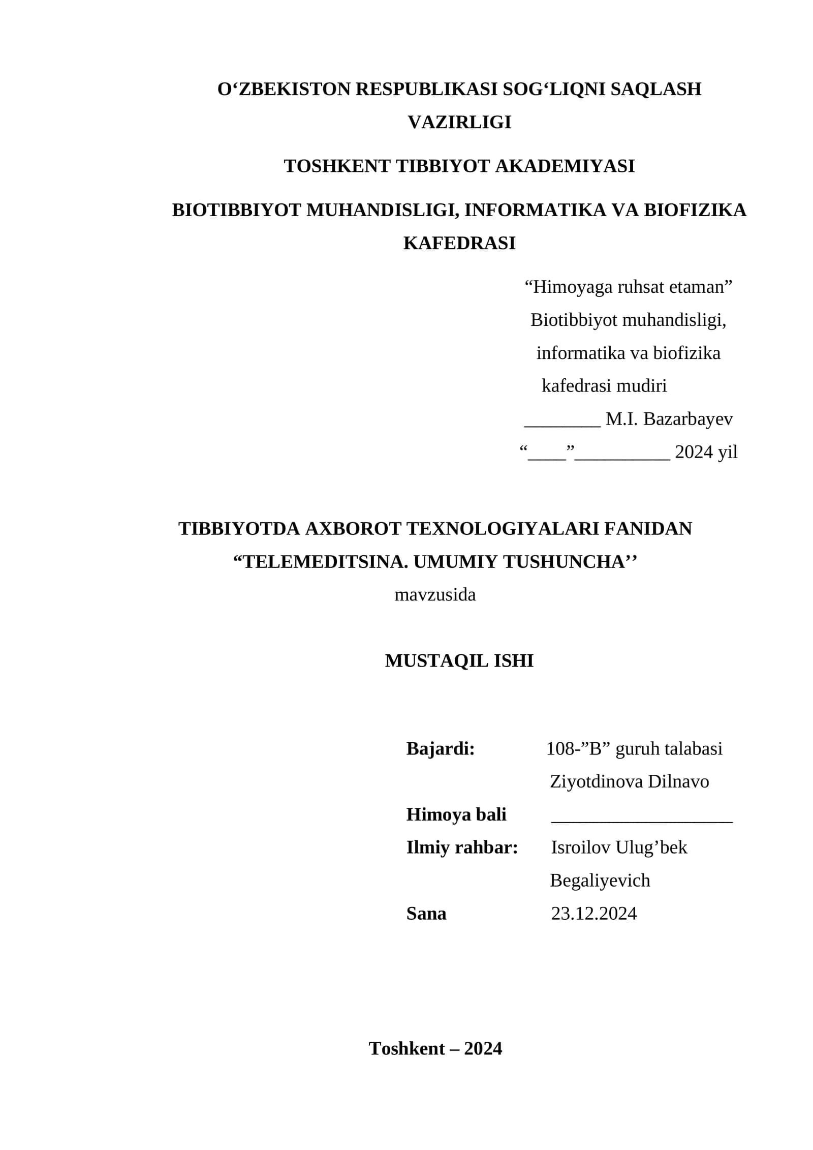 TELEMEDITSINA. UMUMIY TUSHUNCHA
