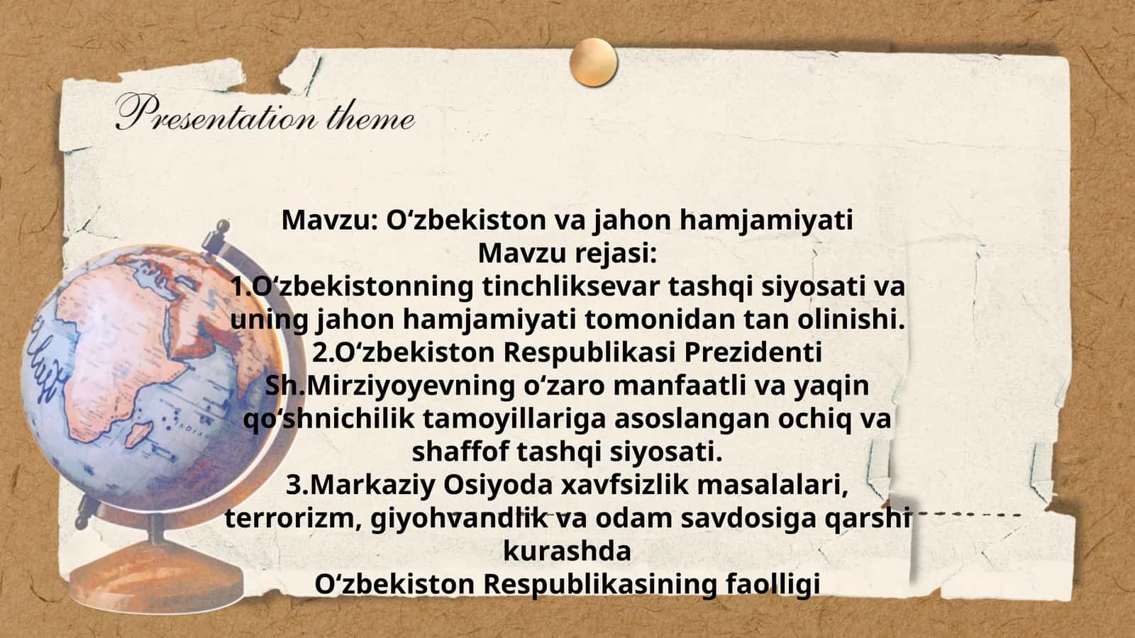 O‘zbekiston va jahon hamjamiyati