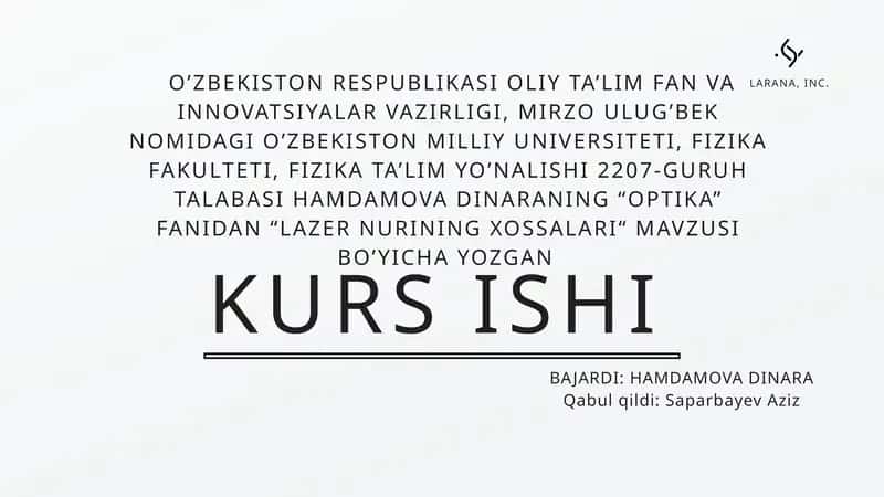 "LAZER NURINING XOSSALARI“