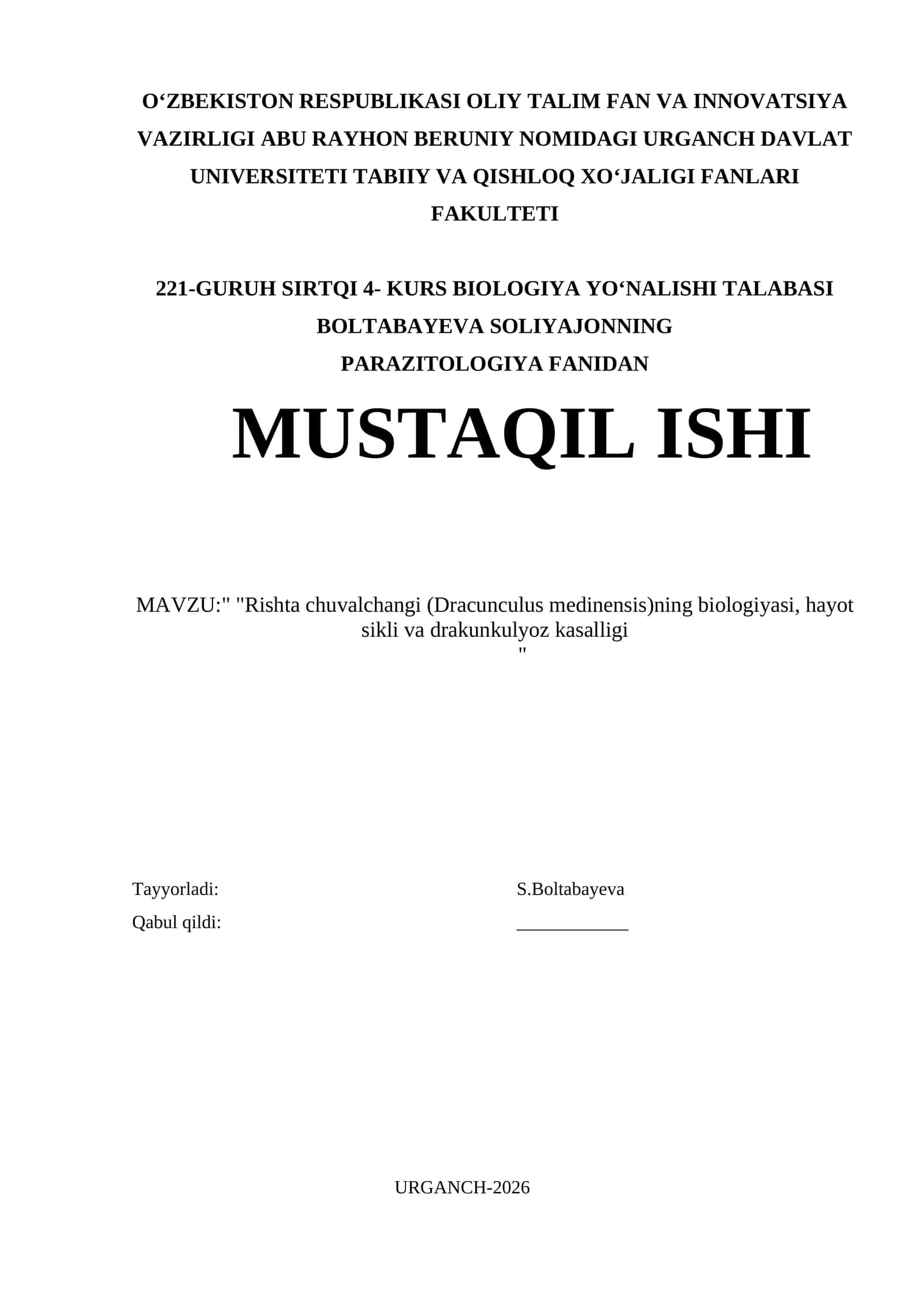 ishta chuvalchangi (Dracunculus medinensis)ning biologiyasi, hayot sikli va drakunkul