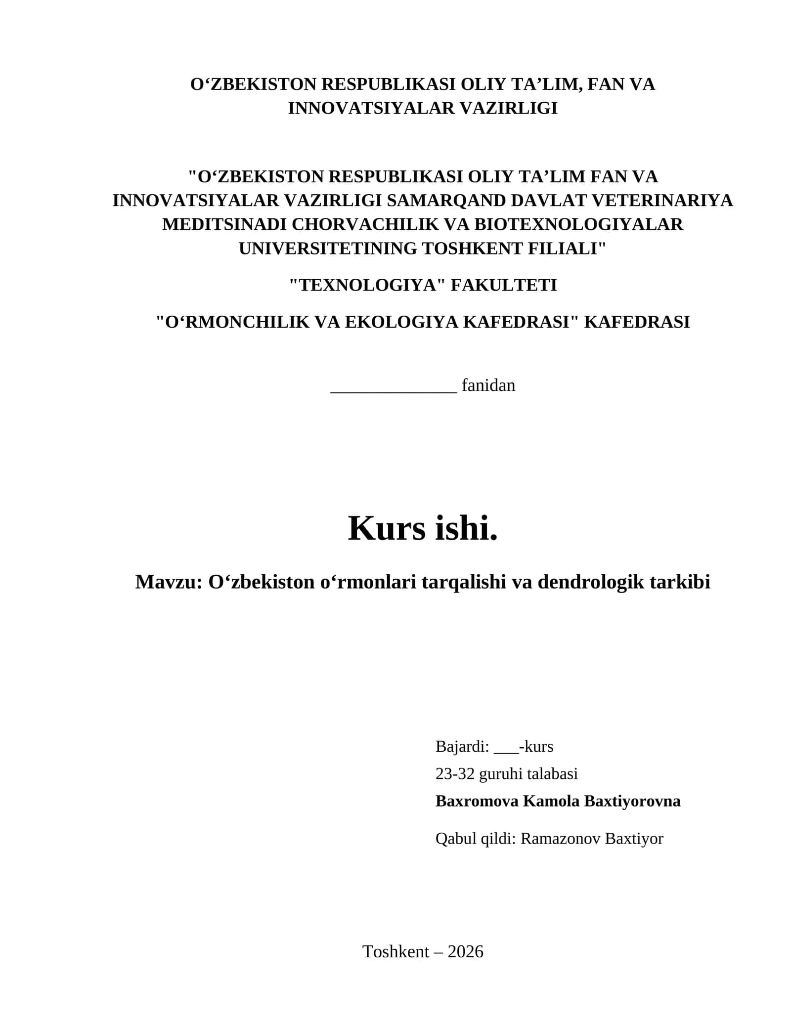 Oʻzbekiston oʻrmonlari tarqalishi va dendrologik tarkibi