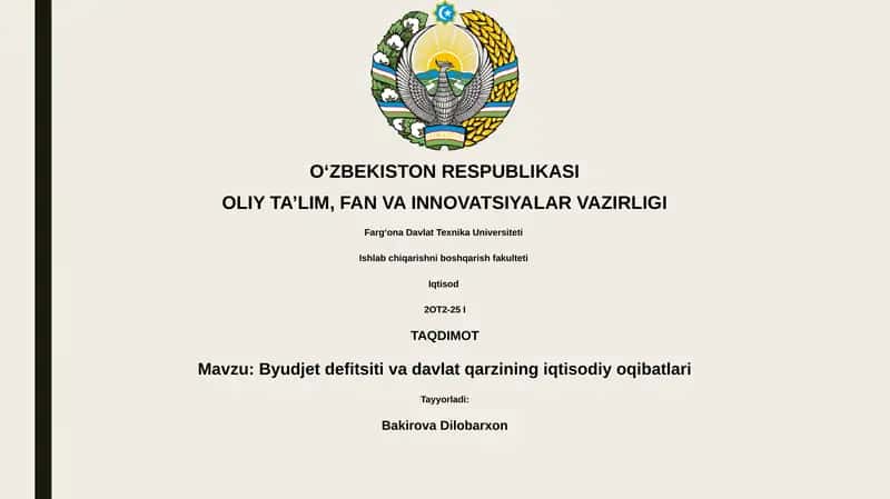 Byudjet defitsiti va davlat qarzining iqtisodiy oqibatlari