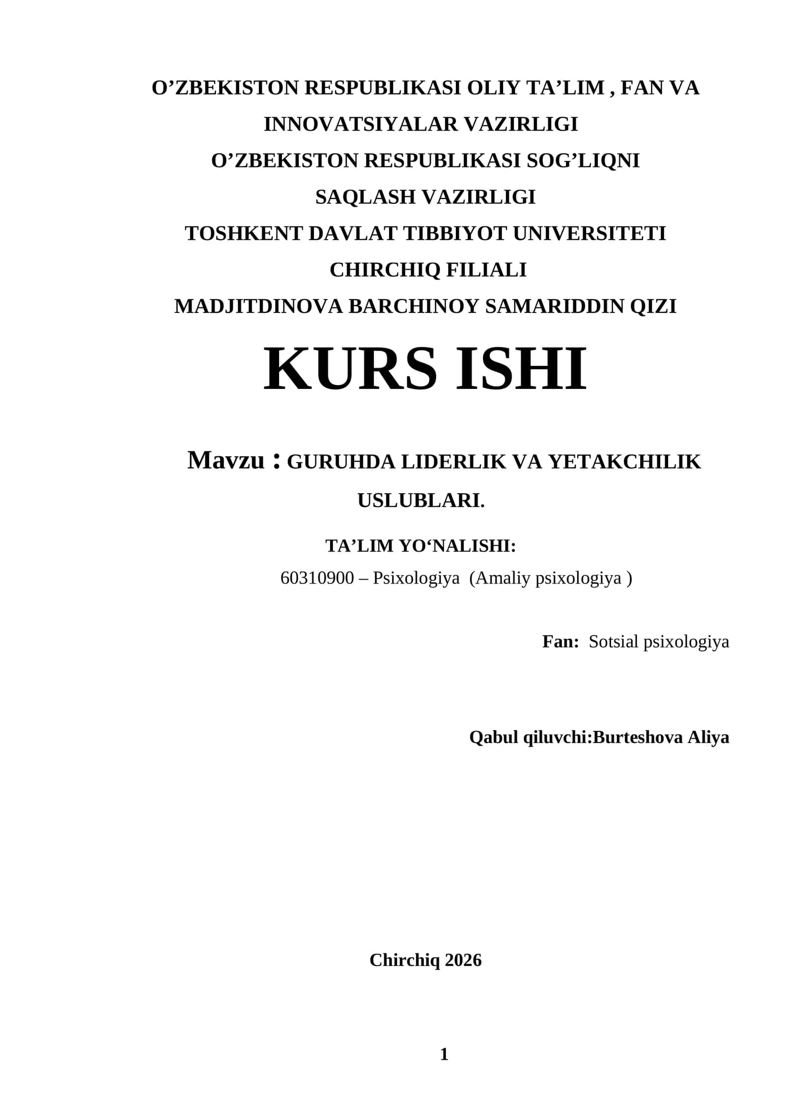 GURUHDA LIDERLIK VA YETAKCHILIK USLUBLARI