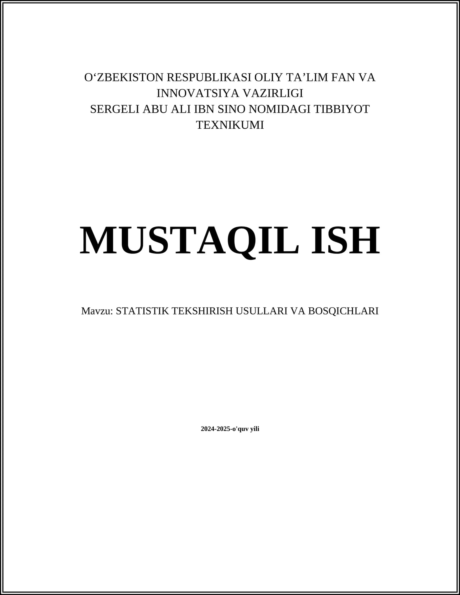 STATISTIK TEKSHIRISH USULLARI VA BOSQICHLARI