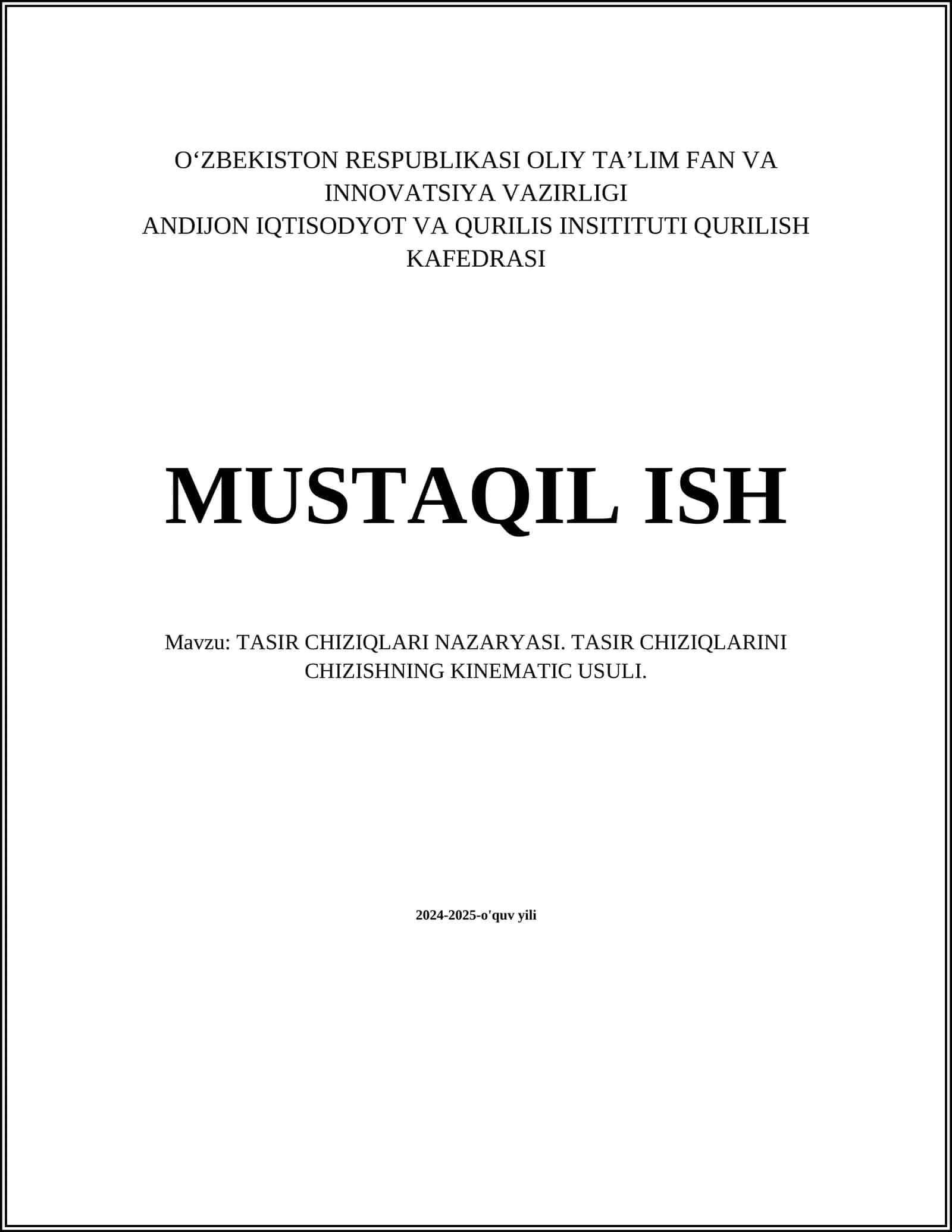 TASIR CHIZIQLARI NAZARYASI. TASIR CHIZIQLARINI CHIZISHNING KINEMATIC USULI