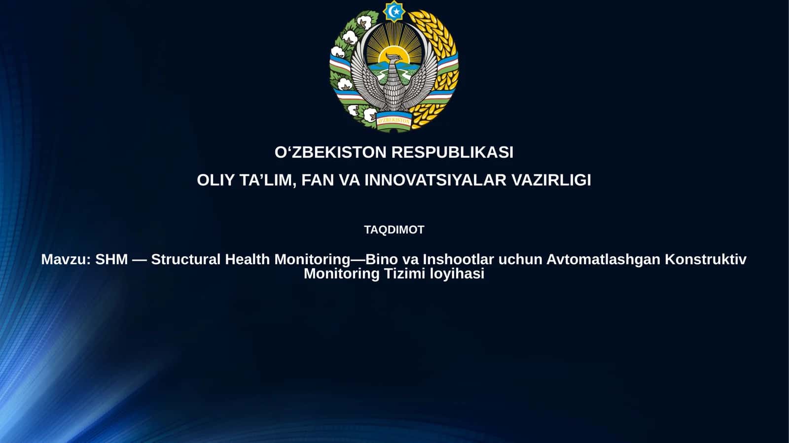 SHM — Structural Health Monitoring—BinovaInshootlaruchunAvtomatlashganKonstruktivMonitoringTizimiloyihasi