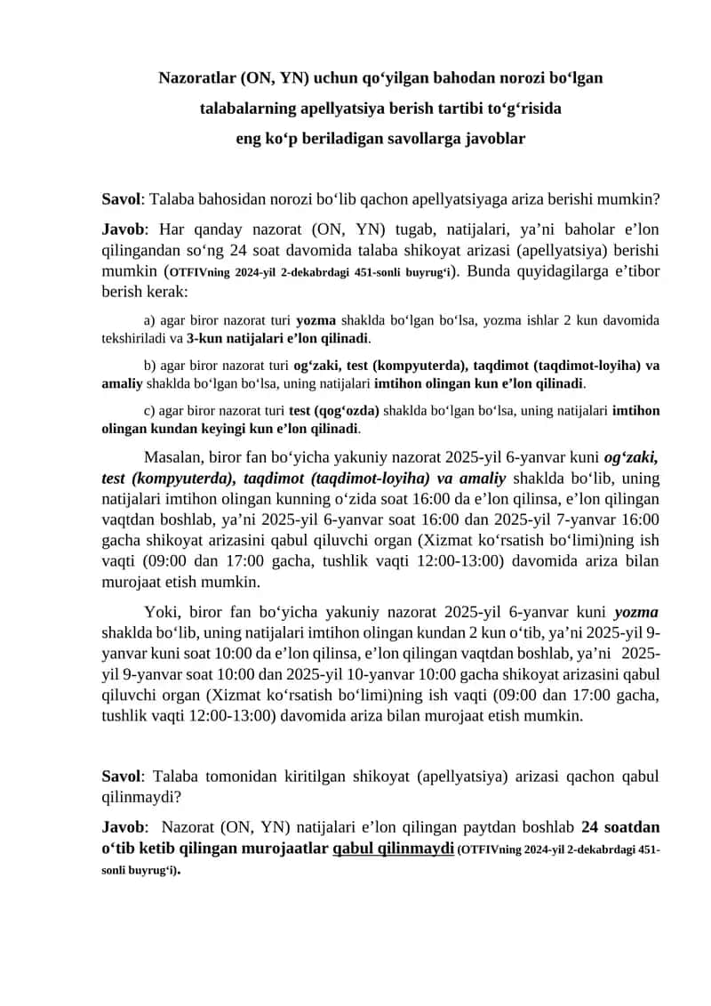 Apellyatsiya berish tartibi